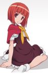  :o arm_support bangs blunt_bangs bob_cut bow brown_eyes capelet dress head_tilt looking_back nyoronyoro ookami-san ookami-san_to_shichinin_no_nakamatachi red_hair redhead short_hair sitting socks solo wariza 