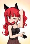  animal_ears bare_shoulders bow breasts cat_ears cleavage fang hair_bow idkabi kaenbyou_rin long_hair open_mouth red_eyes red_hair redhead see-through smile solo suzuneno_kanade touhou wink 