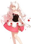  1girl animal_ears cat_ears cherry cotta elbow_gloves food food_as_clothes fruit gloves long_hair smile solo strawberry white_hair 