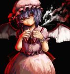  bat_wings blue_hair dark dress face hands_together hat highres red_eyes remilia_scarlet shaun_(fallenicons) short_hair sketch solo touhou wings wrist_cuffs 