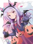  2girls animal_ears blush candy closed_eyes closed_mouth collarbone commentary_request detached_sleeves food ghost hair_ornament halloween_costume headband highres horse_ears horse_girl horse_tail jack-o&#039;-lantern mejiro_ardan_(umamusume) mejiro_mcqueen_(umamusume) multiple_girls open_mouth shizuna_kaede simple_background smile tail translation_request umamusume white_background 