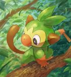  artist_name black_eyes branch bright_pupils commentary_request day grookey highres holding holding_stick leaf looking_down mei_ford no_humans outdoors pokemon pokemon_(creature) solo stick watermark white_pupils 