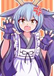  1girl aospanking apron blue_hair blush dragon_ears dragon_girl dragon_horns dragon_tail dress duel_monster fang fingerless_gloves gloves horns laundry_dragonmaid looking_at_viewer maid maid_apron open_mouth purple_dress purple_gloves short_hair solo tail white_apron yellow_eyes yu-gi-oh! 