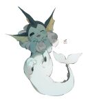  :3 animal_focus artist_name fins head_fins hideko_(l33l3b) highres lying no_humans on_back one_eye_closed open_mouth pokemon pokemon_(creature) simple_background solo tail twitter_username vaporeon white_background 