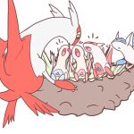  2boys 3girls artist_request baby berry blue_skin colored_skin feeding latias latios mother_and_daughter mother_and_son multiple_boys multiple_girls nest non-web_source open_mouth pokemon pokemon_(creature) red_skin source_request wings yellow_eyes 
