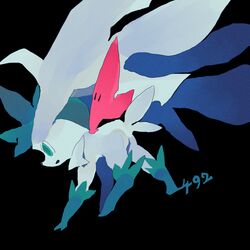  black_background deadfishspy green_eyes highres no_humans pokedex_number pokemon pokemon_(creature) shaymin shaymin_(sky) simple_background solo 