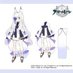  1girl animal_ear_fluff animal_ears azur_lane black_gloves blue_eyes byulzzi concept_art copyright_name fox_ears fox_girl full_body gloves hair_ornament hair_over_one_eye high_heels japanese_clothes kasumi_(azur_lane) kimono logo long_hair long_sleeves looking_at_viewer low_twintails sidelocks simple_background solo twintails white_background white_hair white_kimono 