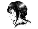  1girl asahina_yuni blush braid chinese_commentary closed_mouth commentary_request cropped_head greyscale haoxiangkan_nutong highres kyou_wa_kanojo_ga_inai_kara medium_hair monochrome sidelocks simple_background solo tearing_up 