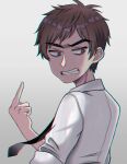  1boy angry brown_hair don_makila looking_back male_focus middle_finger necktie negas shirt short_hair solo teeth thick_eyebrows white_shirt ximsol182 