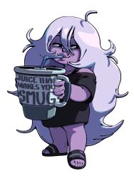  1girl amethyst_(steven_universe) colored_skin discount-supervillain full_body gem_(steven_universe) highres lips long_hair plump purple_skin smile smug solo steven_universe thick_lips very_long_hair 
