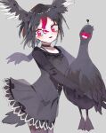  1girl absurdres animal bird bird_girl bird_tail bird_wings black_hair black_swan_(kemono_friends) camisole choker feathered_wings grey_background head_wings highres kanmoku-san kemono_friends looking_at_viewer multicolored_hair pantyhose red_eyes shirt short_hair simple_background skirt tail wings 