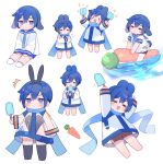  1boy animal_ears black_thighhighs blue_eyes blue_hair chibi fake_animal_ears food hairband highres holding holding_food holding_popsicle kaito_(vocaloid) kemonomimi_mode looking_at_viewer mogu_(wy5xrt7w) popsicle project_diva_(series) rabbit_boy rabbit_ears rabbit_tail short_hair tail thigh-highs vocaloid 