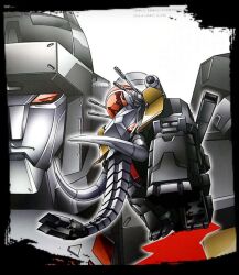  big_moth_(dancouga) choujuu_kishin_dancouga cockpit commentary_request dancouga dancouga_(series) glowing glowing_eyes highres looking_at_viewer mammoth mecha mecha_focus no_humans non-humanoid_robot oobari_masami proboscis red_eyes robot robot_animal science_fiction super_robot tusks weapon 