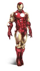  1boy absurdres arc_reactor armor covered_abs full_body gaeccc_bal glowing glowing_eyes helmet highres iron_man iron_man_(series) male_focus marvel multicolored_armor multicolored_helmet muscular muscular_male power_armor red_armor red_helmet white_background yellow_armor yellow_eyes yellow_helmet 