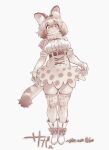  1girl animal_ears blush bow bowtie breasts brown_eyes brown_hair closed_mouth extra_ears full_body highres kemono_friends large_breasts looking_at_viewer nyororiso_(muyaa) serval_(kemono_friends) short_hair simple_background skirt smile solo tail thigh-highs white_background white_footwear 