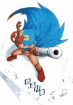  1other arm_cannon artist_name blue_cape cape character_name dated doll_joints fighting_stance from_above geno_(mario) hat highres joints matra_usagi pointy_hat red_eyes red_footwear solo standing super_mario_bros. super_mario_rpg weapon white_background 
