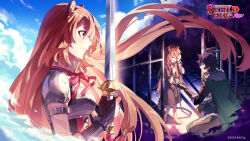  1boy 1girl animal_ears armor artistic_error barefoot belt belted_jacket bird black_belt black_dress black_hair black_shirt blue_sky blush breastplate brown_armor brown_dress brown_hair brown_jacket chain child closed_mouth clouds cloudy_sky collared_dress collared_shirt copyright_name copyright_notice cropped_jacket crying day dress fingerless_gauntlets floating_hair fur-trimmed_armor fur-trimmed_jacket fur_trim gauntlets green_pants grey_armor hair_between_eyes hand_up hands_up high_collar highres holding holding_sword holding_weapon iwatani_naofumi jacket layered_dress leather leather_armor leather_jacket long_hair long_sleeves medium_dress messy_hair metal_arm_cuffs metal_wrist_cuffs missing_commentary neck_ribbon official_art on_one_knee open_mouth pants pauldrons pink_hair pinstripe_dress pinstripe_pattern promotional_art raccoon_ears raccoon_girl raccoon_tail raphtalia raphtalia_(young) red_dress red_ribbon ribbon shirt short_hair short_sleeves shoulder_armor sky slave sleeveless sleeveless_dress standing straight_hair sword tail tanuki tassets tate_no_yuusha_no_nariagari tate_no_yuusha_no_nariagari_rise time_paradox two-tone_armor two-tone_dress watermark weapon white_dress white_fur 