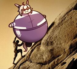  1boy 1girl animal_ears cliff commentary derivative_work english_commentary fat greek_mythology horse_ears horse_girl horse_tail meme oguri_cap_(umamusume) orb pushing sisyphus_(mythology) tail totally_real tracen_training_uniform track_suit umamusume 