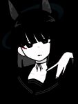  1girl animal_ear_fluff animal_ears black_background black_eyes black_hair black_nails black_sailor_collar black_serafuku blue_archive blunt_bangs cat_ears cat_girl collarbone commentary daikei_625 grey_hair grey_halo halo hand_up head_tilt highres kikyou_(blue_archive) looking_at_viewer multicolored_hair open_mouth red_eyeliner sailor_collar school_uniform serafuku short_hair simple_background solo two-tone_hair upper_body 