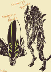  ahsoka_tano alien alien_(series) artist_name biomechanical black_skin claws colored_skin commission digitigrade english_commentary facial_mark horns lekku_(anatomy) mollo101 partially_colored sharp_teeth shiny_skin simple_background star_wars tachi-e tail teeth togruta xenomorph 