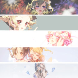  6+girls black_hair blonde_hair blue_hair blush chain clantail closed_mouth commentary_request fireworks flower grey_background grey_hair hair_flower hair_ornament horns kurukuru-hime magical_daisy magical_girl mahou_shoujo_ikusei_keikaku mahou_shoujo_ikusei_keikaku_aces mahou_shoujo_ikusei_keikaku_jokers mahou_shoujo_ikusei_keikaku_limited mahou_shoujo_ikusei_keikaku_restart monoshiri_micchan multicolored_hair multiple_drills multiple_girls open_mouth pechika_(mahoiku) pink_hair princess_deluge red_eyes red_hair smile symbol-shaped_pupils tassel violet_eyes white_flower x-shaped_pupils yellow_eyes yunare 