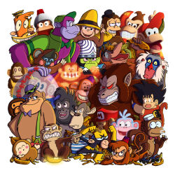  abu_(aladdin) aiai_(super_monkey_ball) aladdin_(movie) ape baboon banana boots_the_monkey bow bowtie character_request commentary copyright_request curious_george darwin_(wild_thornberrys) diddy_kong donkey_kong donkey_kong_(series) dora_the_explorer dragon_ball evil_monkey_(family_guy) family_guy fez_hat food fruit gashapon george_(curious_george) gorilla hat highres king_louie mario_hat mojo_jojo monkey mxcq orangutan powerpuff_girls rafiki red_bow red_bowtie species_connection super_monkey_ball tarzan_(disney_movie) terk_(tarzan) the_jungle_book the_lion_king the_simpsons the_wild_thornberrys untranslatable_commentary 