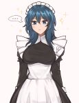  ... 1girl alternate_costume apron black_dress blue_eyes blue_hair breasts byleth_(female)_(fire_emblem) byleth_(fire_emblem) commentary cowboy_shot dress enmaided fire_emblem fire_emblem:_three_houses highres juliet_sleeves long_hair long_sleeves maid maid_headdress medium_breasts puffy_sleeves purrlucii solo spoken_ellipsis standing white_apron 