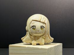  1girl absurdres chibi chibigurumi commentary_request expressionless full_body gakuen_idolmaster guren_kaendan highres idolmaster long_hair looking_at_viewer parted_lips photo_(medium) shinosawa_hiro solo unconventional_media wood_carving_(medium) yellow_eyes 