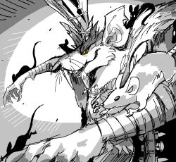  1boy animal_ears claws commentary cross_scar deadlock_(game) english_commentary fangs furry furry_male male_focus mest0shai mouse_(animal) mouse_boy mouse_ears notched_ears open_mouth partially_colored rat_king_(deadlock) scar scar_on_face scar_on_nose smile upper_body whiskers 