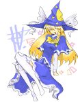  blonde_hair cosplay hair_ribbon hat highres kirisame_marisa long_hair mima_(touhou) mima_(touhou)_(cosplay) one_eye_closed ribbon skirt thigh-highs touhou witch witch_hat 