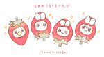  :3 animal_focus bird black_eyes closed_mouth duck food fruit light_blush looking_at_viewer no_humans open_mouth original rabbit smile sparkle straight-on strawberry strawberry_costume translation_request umibird white_background 