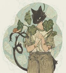 ambiguous_gender bandaged_arm bandages commentary creature creature_focus fantasy flower furry highres leaf leaf_background monster monstersovka original plant procreate_(medium) snail tail vines water weirdcore 