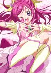  1girl :d bow brooch butterfly_earrings commentary_request cure_dream dokushibuki earrings eyelashes fingerless_gloves flower frills gloves hair_bow hair_ornament highres jewelry one_eye_closed open_mouth pink_hair precure rose smile solo violet_eyes yes!_precure_5 yes!_precure_5_gogo! yumehara_nozomi 