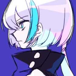  1boy alternate_eye_color alternate_hair_color anpolly aqua_eyes aqua_streaks closed_mouth commentary_request long_hair looking_ahead low_ponytail lowres male_focus multicolored_eyes multicolored_hair ponytail portrait profile purple_background purple_hair reaper_(sekaiju) reaper_1_(sekaiju) sekaiju_no_meikyuu sekaiju_no_meikyuu_5 simple_background solo streaked_hair two-tone_eyes two-tone_hair violet_eyes 