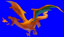  aomidori_iro blue_background breath_weapon breathing_fire charizard claws commentary_request fire flame-tipped_tail flying full_body high_contrast highres no_humans nostrils open_mouth pokemon pokemon_(creature) simple_background solo tail 