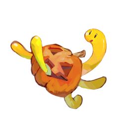  aomidori_iro commentary_request full_body halloween highres jack-o'-lantern no_humans open_mouth pokemon pokemon_(creature) shuckle simple_background solo white_background 