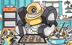  apron bag baking baking_sheet bowl box cabinet commentary counter curtains day dough drawer english_commentary flower_pot gears hanging_plant heart holding holding_spoon indoors kitchen mamobot melmetal meltan mixing_bowl no_humans notice_lines nut_(hardware) one-eyed outline pitcher_(container) plant poke_ball poke_ball_(basic) pokemon pokemon_(creature) pokemon_focus potted_plant refrigerator rotom screw shelf sparkle spoon tray ultra_ball waist_apron white_apron white_outline window wooden_spoon 