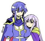  1boy 1girl blue_cape blue_hair brother_and_sister cape circlet dress fire_emblem fire_emblem:_genealogy_of_the_holy_war headband holding holding_another&#039;s_arm julia_(fire_emblem) long_hair looking_at_another open_mouth ponytail purple_cape purple_hair seliph_(fire_emblem) siblings simple_background smile violet_eyes white_headband yukia_(firstaid0) 
