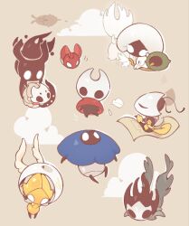  arthropod_girl arthropod_limbs beastling_(hollow_knight) black_eyes black_hair black_skin blank_eyes blue_cloak bodysuit chibi cloak clouds cogfly_(hollow_knight) colored_skin commentary craw_(hollow_knight) dress extra_eyes feathers flea_(hollow_knight) floating floating_hair fluffy flying full_body gameplay_ability gameplay_mechanics glowing glowing_eyes grey_dress hat holding_own_cloak hollow_eyes hollow_knight hollow_knight:_silksong horned_mask hornet_(hollow_knight) horns lace_(hollow_knight) lelegular looking_at_another looking_down looking_up map_(object) mask phantom_(hollow_knight) pinstress_(hollow_knight) red_cloak second_sentinel_(hollow_knight) shade_(hollow_knight) sitting untranslatable_commentary white_bodysuit white_cloak white_eyes white_feathers white_hat white_mask wraith_(hollow_knight) 