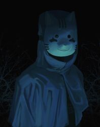  1other absurdres ambiguous_gender cat_mask commentary dark highres mask original other_focus poncho solo tagasaing upper_body 