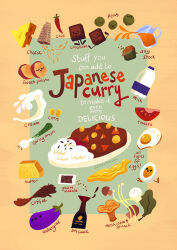  border bottle butter celine_choo cheese chibi chibi_only chili_pepper chocolate coffee_beans colorful corn cream curry curry_rice egg egg_(food) eggplant english_commentary english_text enoki_mushroom food food_focus fried_egg grater green_skirt highres ingredients milk milk_bottle mushroom no_humans original peas rice scrambled_egg simple_background skirt solid_circle_eyes soup soy_sauce_bottle spice spring_onion sweet_potato tomato tomato_slice vegetable yellow_border 