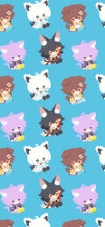  4girls absurdres ahoge animal_ears black_hair blue_background bone_hair_ornament braid brown_hair cat_ears cat_girl cat_tail chibi chibi_only colored_inner_animal_ears dog_ears dog_tail floppy_ears fox_ears fox_girl fox_tail hair_ornament highres hololive inugami_korone inugami_korone_(1st_costume) multiple_girls multiple_views nekomata_okayu nekomata_okayu_(1st_costume) ookami_mio ookami_mio_(1st_costume) orange_eyes purple_hair rizu_(rizunm) shirakami_fubuki shirakami_fubuki_(1st_costume) simple_background single_braid sitting smile tail violet_eyes white_hair wolf_ears wolf_girl wolf_tail 