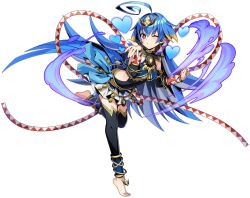  1girl ahoge artist_request aura black_leggings black_leotard blonde_hair blowing_kiss blue_aura blue_hair blue_skirt covered_navel cutie_lupia detached_leggings detached_sleeves duel_masters duel_masters_play's gold_trim hair_ornament heart huge_ahoge leggings leotard long_hair multicolored_hair multicolored_skirt official_art one_eye_closed skirt smile solo standing standing_on_one_leg star-shaped_pupils star_(symbol) symbol-shaped_pupils third-party_source transparent_background violet_eyes white_hair white_skirt 