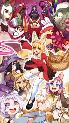 :d aeruta ahoge antlers ativian_(aeruta) bare_thighs basket bear_ears bear_girl bird black_eyes black_hair blonde_hair blue_bow blue_eyes bollio_(aeruta) braid bread breasts bunny_girl chaya_(aeruta) chilala_(aeruta) chiva_(aeruta) deer_ears deer_girl dog_ears dog_girl eating effie_(aeruta) fang fox_ears fox_girl full_body furry golem hair_ornament junp_nanoja kangaroo_ears kangaroo_girl kocori_(aeruta) long_hair maid merlina_(aeruta) multiple_girls pink_hair plant_girl rabbit_ears sheep_ears sheep_girl sheep_horns stockings thigh-highs thighs tyreenss_(aeruta) weapon whip white_hair white_thighhighs witch witch_hat yellow_eyes