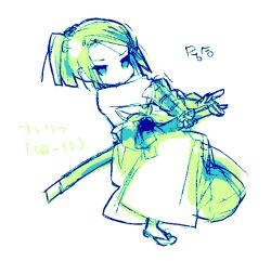  1girl alternate_hair_length_(shorter) alternate_hairstyle armor closed_mouth commentary_request full_body green_theme hakama hakama_skirt holding holding_sword holding_weapon japanese_armor japanese_clothes kiguchi_(aprico) kimono kote parted_bangs ponytail ren_(sekaiju) sandals scabbard sekaiju_no_meikyuu sekaiju_no_meikyuu_1 sheath sheathed simple_background skirt solo sword weapon white_background zouri 