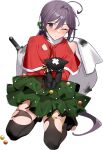  1girl akebono_(kancolle) capelet christmas doll drew_(drew213g) full_body hat kantai_collection long_hair looking_at_viewer official_art one_eye_closed sack seiza side_ponytail sitting skate solo stuffed_animal stuffed_cat stuffed_toy thigh-highs transparent_background very_long_hair 