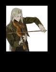  1boy alternate_costume arm_up black_jacket black_pants black_suit closed_eyes collared_shirt final_fantasy final_fantasy_vii grey_hair highres holding holding_instrument instrument jacket layered_sleeves light_smile long_hair long_sleeves male_focus music pants parted_bangs playing_instrument sephiroth shirt simple_background smile solo suit suit_jacket violin white_background white_shirt xscr1205 