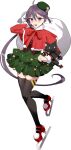  1girl akebono_(kancolle) capelet christmas doll drew_(drew213g) full_body hat kantai_collection long_hair looking_at_viewer official_art open_mouth sack side_ponytail skate solo stuffed_animal stuffed_cat stuffed_toy thigh-highs transparent_background very_long_hair 