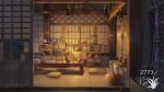 artist_logo bamboo_screen candle candlestand cushion highres indoors no_humans original scenery scroll shelf table vase window xingzhi_lv 