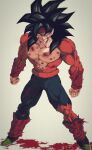  1boy armor bardock biceps black_hair bleeding blood blood_on_clothes blood_on_face body_fur broken_armor bruise bruise_on_face bure_(fantasticyouth7) cuts dirty dragon_ball dragon_ball_gt dragon_ball_z headband highres injury long_hair looking_at_viewer male_focus monkey_boy monkey_tail muscular muscular_male no_nipples pants pectorals red_fur saiyan saiyan_armor scar scar_on_cheek scar_on_face scratches simple_background smile solo spiky_hair super_saiyan super_saiyan_4 tail torn_clothes wristband 